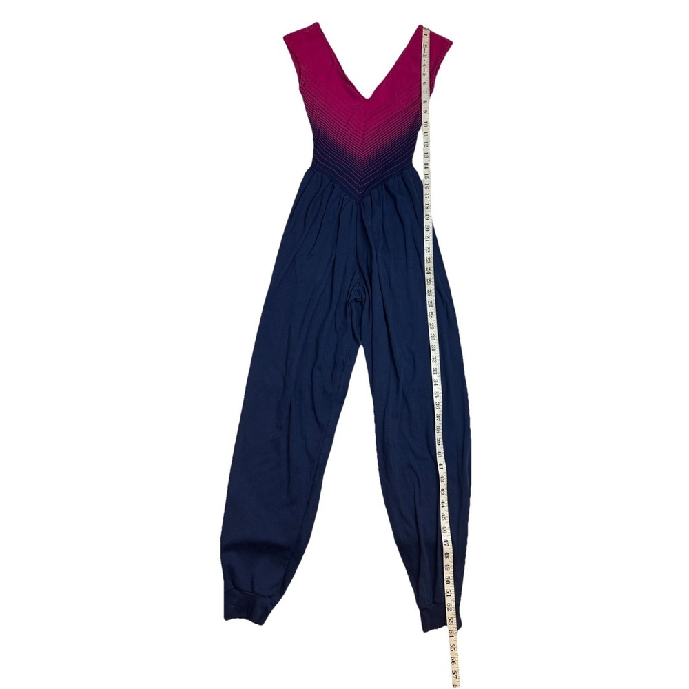 Vintage 90s Chevron Jumpsuit Pink Blue Drop Waist Dance Aerobic Women Small - Picture 3 of 7